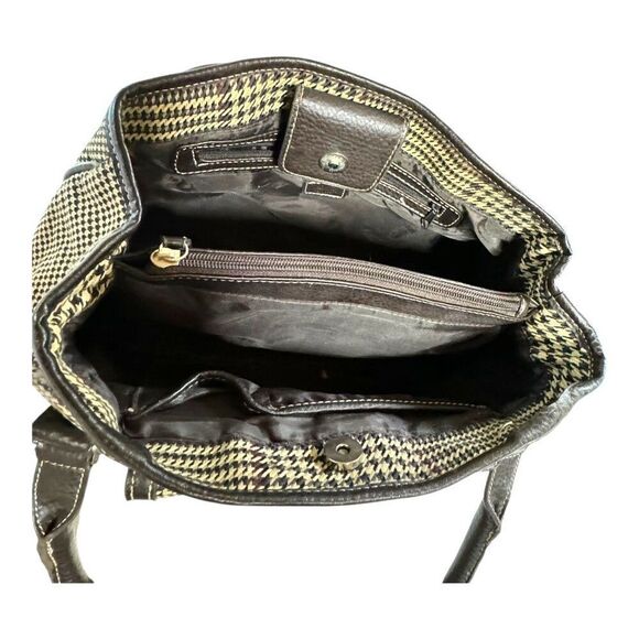 Chaps Houndstooth Handbag Vintage Purse Shoulder Bag With Leather Accents 12 X7 - Picture 8 of 9